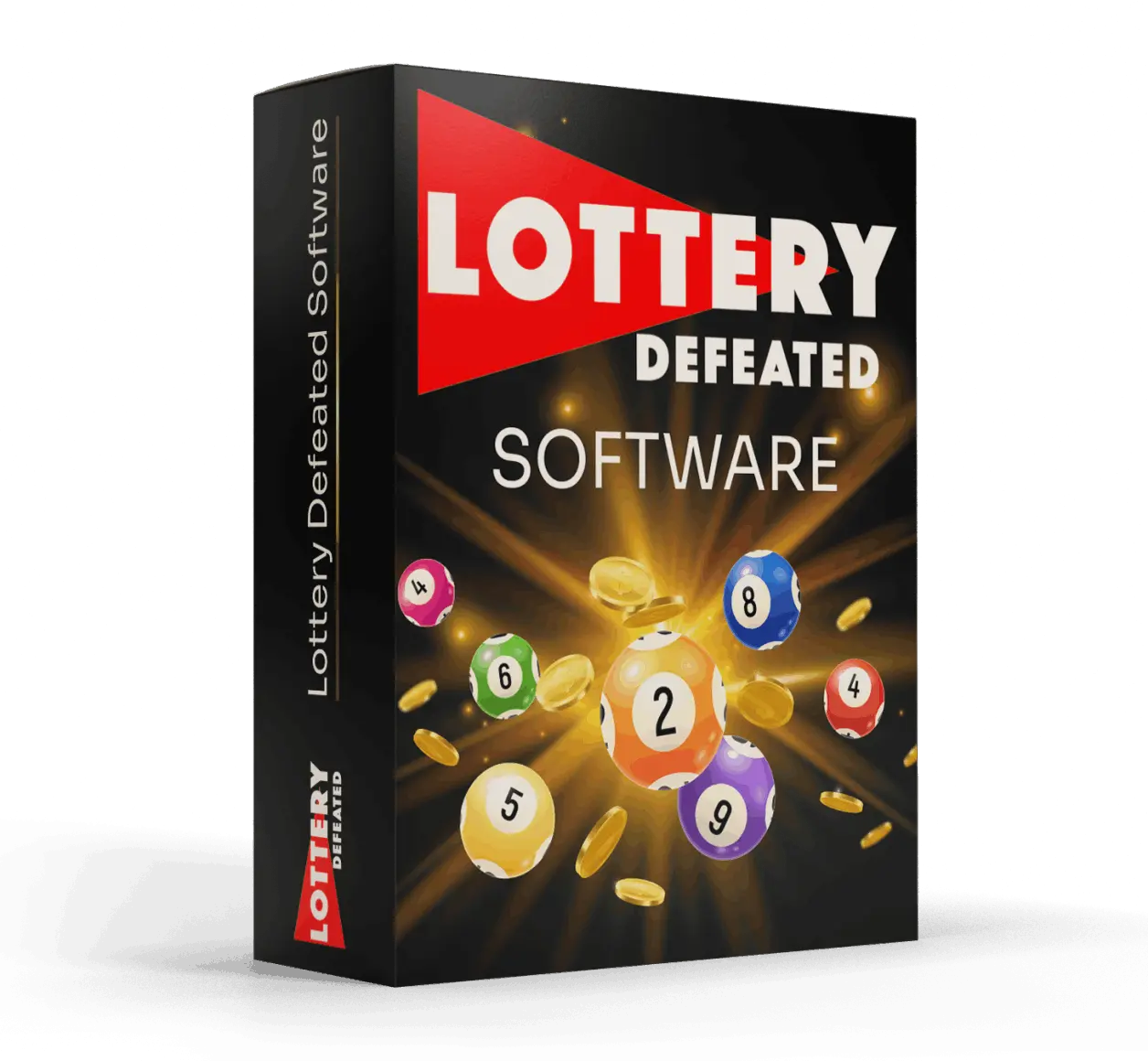 Lottery Defeated software box showing statistical lottery analysis dashboard